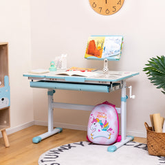 Set de Escritorio y Silla Infantil Mesa de Estudio Ajustable en Altura con Silla Ergonómica-Azul-Mesa