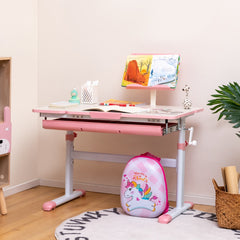 Set de Escritorio y Silla Infantil Mesa de Estudio Ajustable en Altura con Silla Ergonómica-Rosa-Mesa