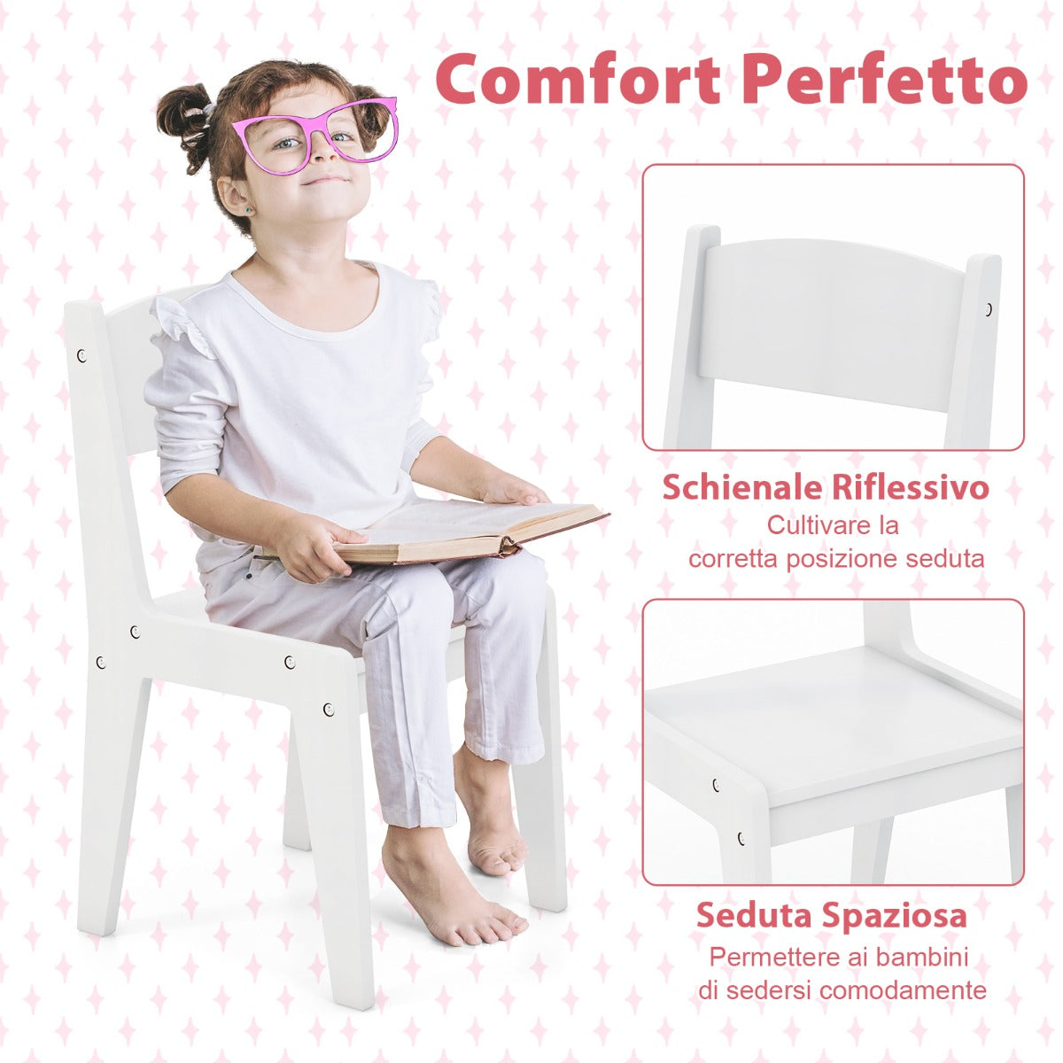 Set de Mesa de Tocador y Silla para Niños de 3+ Años con Estantes Cajón Armario Luces LED de 2 Colores Espejo de Acrílico Peine Blanco