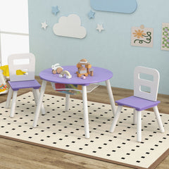 Set Mesa Redonda y Silla para Niños Set 3 Piezas con Mesa Actividad de Madera y Centro de Red Complementos de Decoración Morado