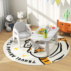 Set Mesa y Silla para Niños Forma de Dinosaurio Set Escritorio Actividades Artísticas y Estudio con Repisa y Bloques Gris