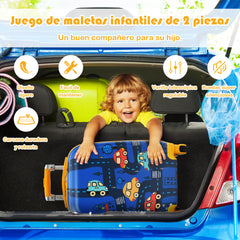 Set 2 Maletas para Niños Mochila 24 cm con Mango Retráctil y Maleta 32 cm con Ruedas Equipaje de Viaje Azul