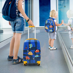 Set 2 Maletas para Niños Mochila 24 cm con Mango Retráctil y Maleta 32 cm con Ruedas Equipaje de Viaje Azul