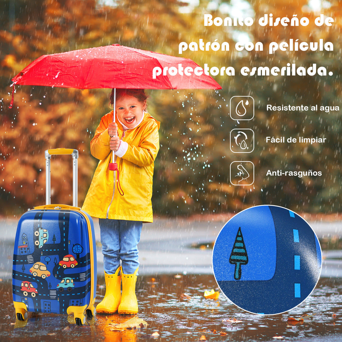 Set 2 Maletas para Niños Mochila 24 cm con Mango Retráctil y Maleta 32 cm con Ruedas Equipaje de Viaje Azul