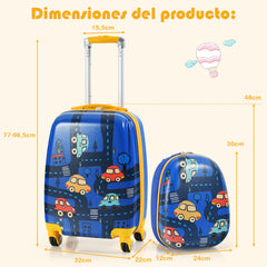 Set 2 Maletas para Niños Mochila 24 cm con Mango Retráctil y Maleta 32 cm con Ruedas Equipaje de Viaje Azul