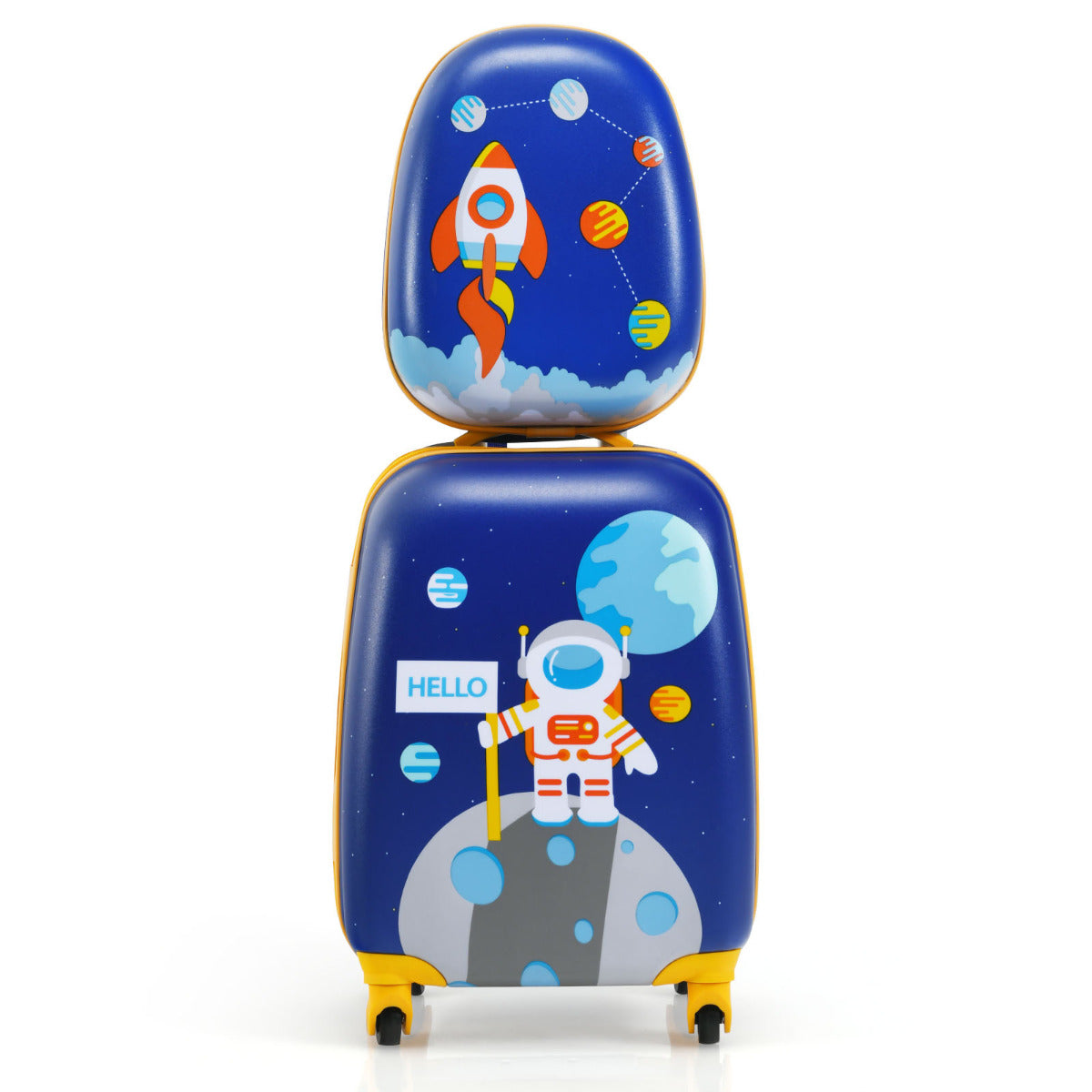 Juego de Maleta y Mochila para Niños Mochila 24 cm con Mango Retráctil Maleta 27 cm con Ruedas Set Equipaje de Viaje Azul