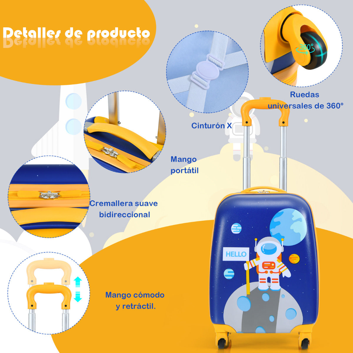 Juego de Maleta y Mochila para Niños Mochila 24 cm con Mango Retráctil Maleta 27 cm con Ruedas Set Equipaje de Viaje Azul