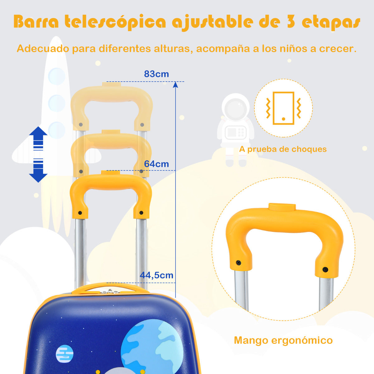 Juego de Maleta y Mochila para Niños Mochila 24 cm con Mango Retráctil Maleta 27 cm con Ruedas Set Equipaje de Viaje Azul