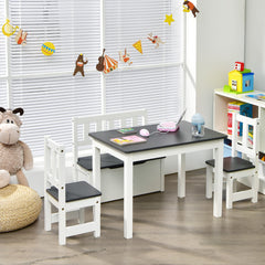 Set 4 Piezas Mesa y Sillas para Niños Juego Mesa Actividad de Madera 2 en 1 con 2 Sillas y 1 Banco para Jugar Dibujar Leer Comer Gris
