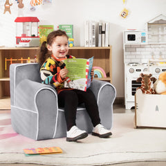Sillón Infantil Relleno de Espuma Tapizado con Tela de Terciopelo y Relleno de Esponja Pequeños de 0-5 Años 68 x 46 x 50 cm Gris