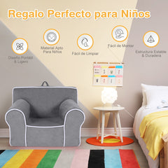 Sillón Infantil Relleno de Espuma Tapizado con Tela de Terciopelo y Relleno de Esponja Pequeños de 0-5 Años 68 x 46 x 50 cm Gris