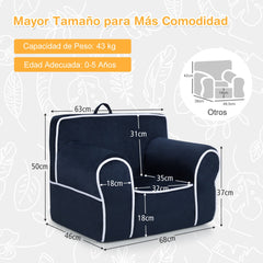 Sillón Infantil Relleno de Espuma Tapizado con Tela de Terciopelo y Relleno de Esponja Pequeños de 0-5 Años 68 x 46 x 50 cm Azul Marino