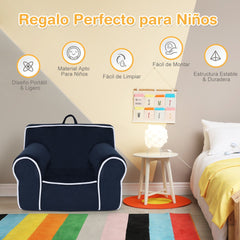 Sillón Infantil Relleno de Espuma Tapizado con Tela de Terciopelo y Relleno de Esponja Pequeños de 0-5 Años 68 x 46 x 50 cm Azul Marino