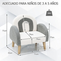 Sillón Infantil con Tela de Felpa Suave Espuma de Alta Elasticidad Patas de Madera Sillón Tapizado para Niños 51 x 42 x 51 cm Gris