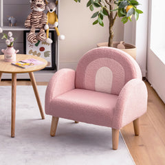 Sillón Infantil con Tela de Felpa Suave Espuma de Alta Elasticidad Patas de Madera Sillón Tapizado para Niños 51 x 42 x 51 cm Rosa