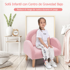 Sillón Infantil con Tela de Felpa Suave Espuma de Alta Elasticidad Patas de Madera Sillón Tapizado para Niños 51 x 42 x 51 cm Rosa