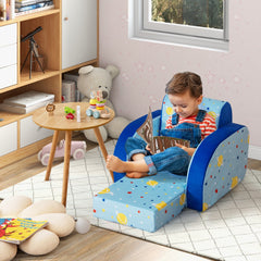 Sillones Infantiles Convertible 3 en 1 para Niños 0-4 Años Sofá Cama con Asiento Acolchado de Espuma Tela Terciopelo 92 x 47,5 x 40 cm Azul