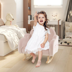 Silla Mecedora para Niños Sillón Infantil Tapizado con Patas de Madera Maciza Almohadillas Antideslizantes en Sala 52 x 50 x 47 cm Rosa