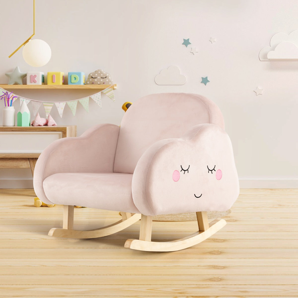 Silla Mecedora para Niños Sillón Infantil Tapizado con Patas de Madera Maciza Almohadillas Antideslizantes en Sala 52 x 50 x 47 cm Rosa