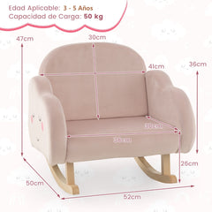 Silla Mecedora para Niños Sillón Infantil Tapizado con Patas de Madera Maciza Almohadillas Antideslizantes en Sala 52 x 50 x 47 cm Rosa