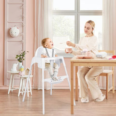 Silla Alta para Bebés y Niños Silla de Comedor Convertible 4 en 1 Silla de Piso con Bandeja Ajustable y Reposapiés Trona para Bebés Blanco