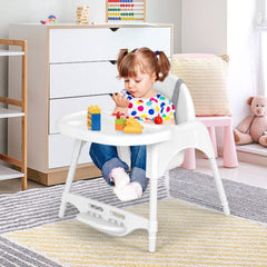 Silla Alta para Bebés y Niños Silla de Comedor Convertible 4 en 1 Silla de Piso con Bandeja Ajustable y Reposapiés Trona para Bebés Blanco