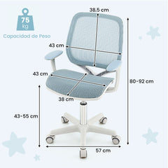 Silla Giratoria De Escritorio Para Niños Con Altura Ajustable Ruedas Con Freno Reposabrazos Lisos 57 x 57 x 80-92 cm-Azul