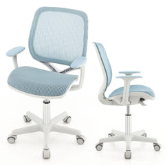 Silla Giratoria De Escritorio Para Niños Con Altura Ajustable Ruedas Con Freno Reposabrazos Lisos 57 x 57 x 80-92 cm-Azul