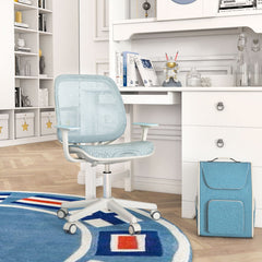 Silla Giratoria De Escritorio Para Niños Con Altura Ajustable Ruedas Con Freno Reposabrazos Lisos 57 x 57 x 80-92 cm-Azul