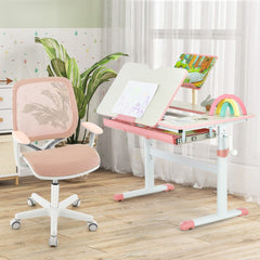 Silla Giratoria De Escritorio Para Niños Con Altura Ajustable Ruedas Con Freno Reposabrazos Lisos 57 x 57 x 80-92 cm-Rosa
