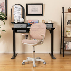 Silla Giratoria De Escritorio Para Niños Con Altura Ajustable Ruedas Con Freno Reposabrazos Lisos 57 x 57 x 80-92 cm-Rosa