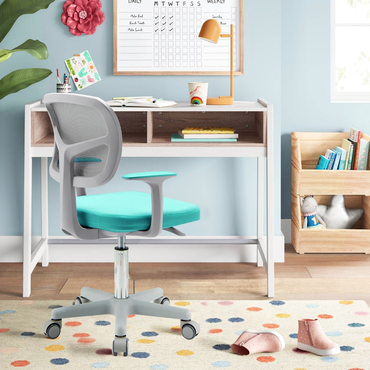 Silla Ergonómica para Escritorio para Niños con Ruedas Silla Giratoria de Ordenador Altura Regulable Soporte Lumbar Turquesa
