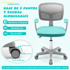 Silla Ergonómica para Escritorio para Niños con Ruedas Silla Giratoria de Ordenador Altura Regulable Soporte Lumbar Turquesa