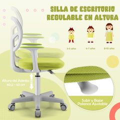 Silla Ergonómica para Escritorio para Niños con Ruedas Silla Giratoria de Ordenador Altura Regulable Soporte Lumbar Verde
