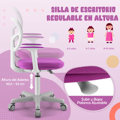 Silla Ergonómica para Escritorio para Niños con Ruedas Silla Giratoria de Ordenador Altura Regulable Soporte Lumbar Violeta