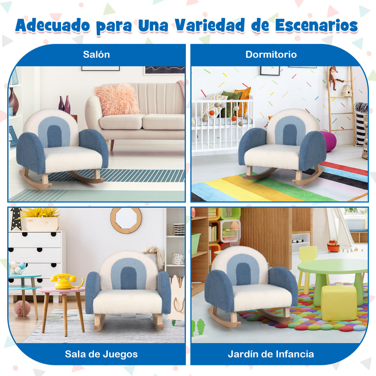 Silla Mecedora Infantil Sofá Individual Tapizado para Niños 3-5 Años Sillón Moderno para Guardería 50,5 x 49 x 50,5 cm Azul