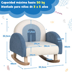 Silla Mecedora Infantil Sofá Individual Tapizado para Niños 3-5 Años Sillón Moderno para Guardería 50,5 x 49 x 50,5 cm Azul