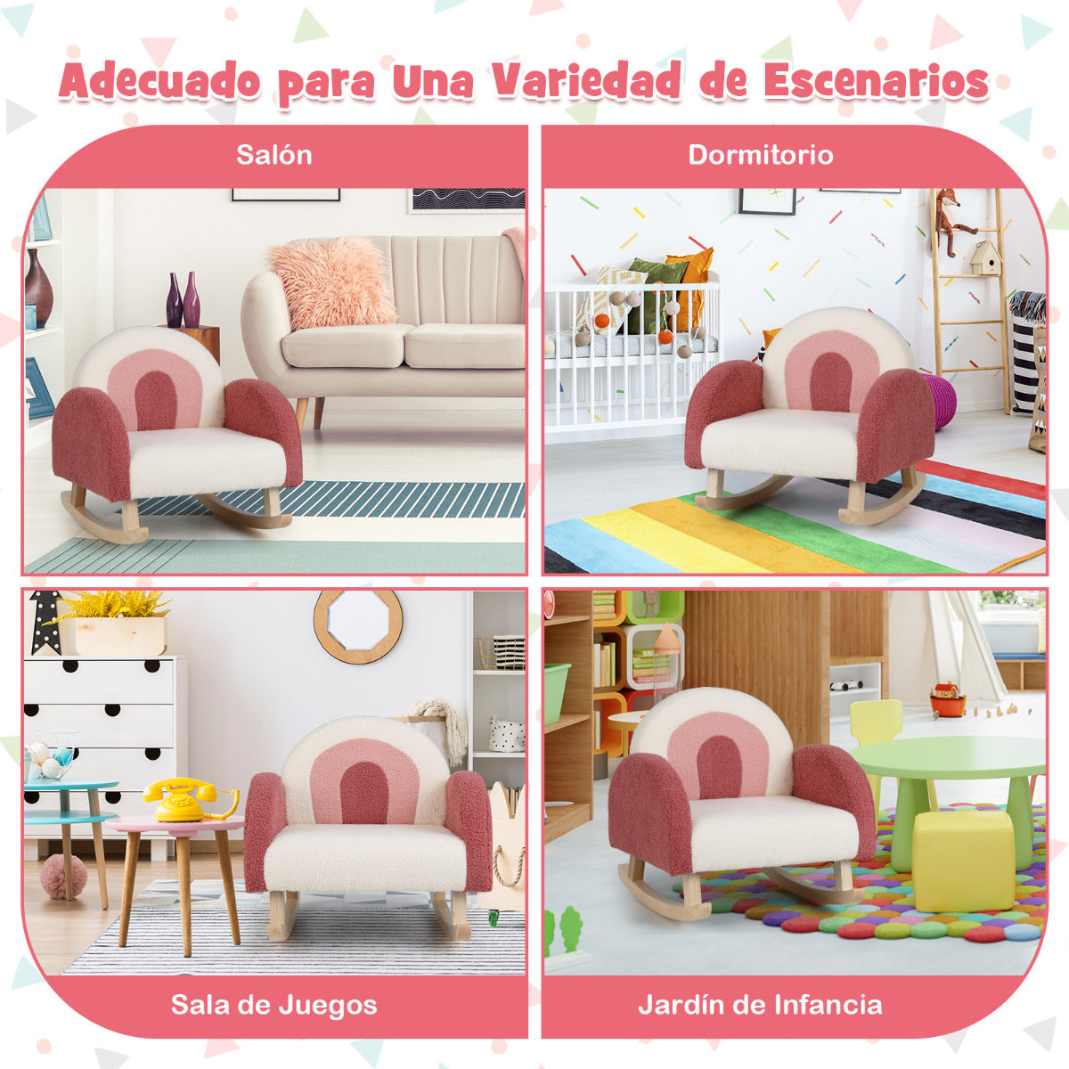 Silla Mecedora Infantil Sofá Individual Tapizado para Niños 3-5 Años Sillón Moderno para Guardería 50,5 x 49 x 50,5 cm Rojo