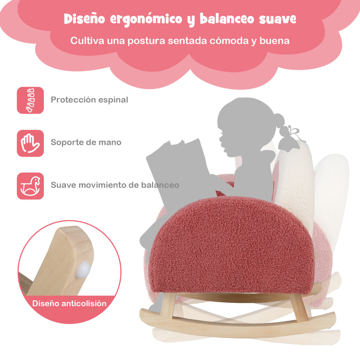 Silla Mecedora Infantil Sofá Individual Tapizado para Niños 3-5 Años Sillón Moderno para Guardería 50,5 x 49 x 50,5 cm Rojo