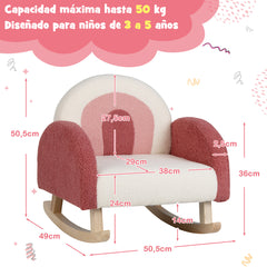Silla Mecedora Infantil Sofá Individual Tapizado para Niños 3-5 Años Sillón Moderno para Guardería 50,5 x 49 x 50,5 cm Rojo