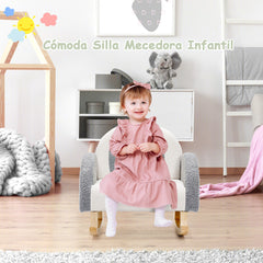 Silla Mecedora para Niños Sillón Infantil Tapizado con Patas de Madera Maciza para Niños 3-5 Años Carga 50 kg en Guardería Dormitorio Gris