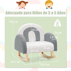 Silla Mecedora para Niños Sillón Infantil Tapizado con Patas de Madera Maciza para Niños 3-5 Años Carga 50 kg en Guardería Dormitorio Gris