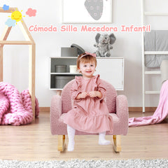 Silla Mecedora para Niños Sillón Infantil Tapizado con Patas de Madera Maciza para Niños 3-5 Años Carga 50 kg en Guardería Dormitorio Rosa