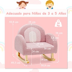 Silla Mecedora para Niños Sillón Infantil Tapizado con Patas de Madera Maciza para Niños 3-5 Años Carga 50 kg en Guardería Dormitorio Rosa