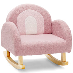 Silla Mecedora para Niños Sillón Infantil Tapizado con Patas de Madera Maciza para Niños 3-5 Años Carga 50 kg en Guardería Dormitorio Rosa