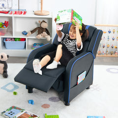 Sillón Reclinable Ergonómico de Cuero para Niños con Respaldo y Reposapiés Ajustables Negro y Azul 69 x 53 x 74 cm