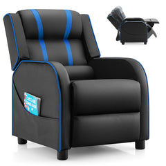 Sillón Reclinable Ergonómico de Cuero para Niños con Respaldo y Reposapiés Ajustables Negro y Azul 69 x 53 x 74 cm