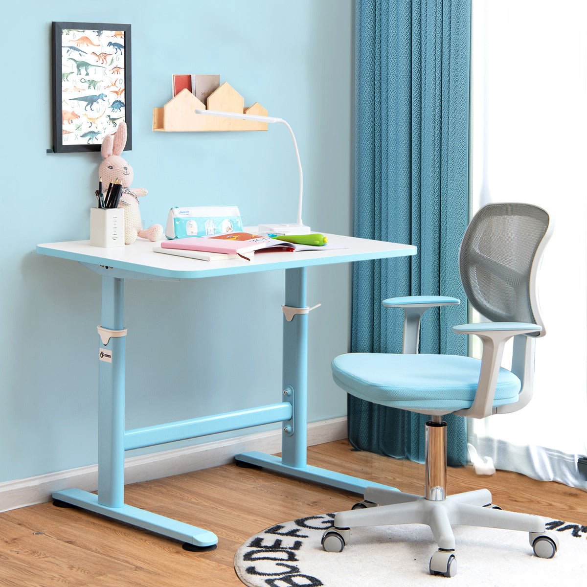 Silla Ergonómica para Escritorio para Niños con Ruedas Silla Giratoria de Ordenador Altura Regulable Soporte Lumbar Azul