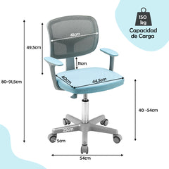 Silla Ergonómica para Escritorio para Niños con Ruedas Silla Giratoria de Ordenador Altura Regulable Soporte Lumbar Azul