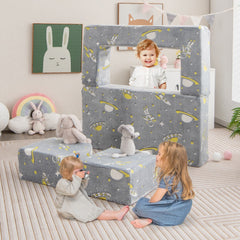 Sofá de Juegos para Niños con Otomanas Sofá Infantil Plegable y Luminoso con Funda Extraíble y Lavable para Bebés 107 x 52 x 41,5 cm Gris